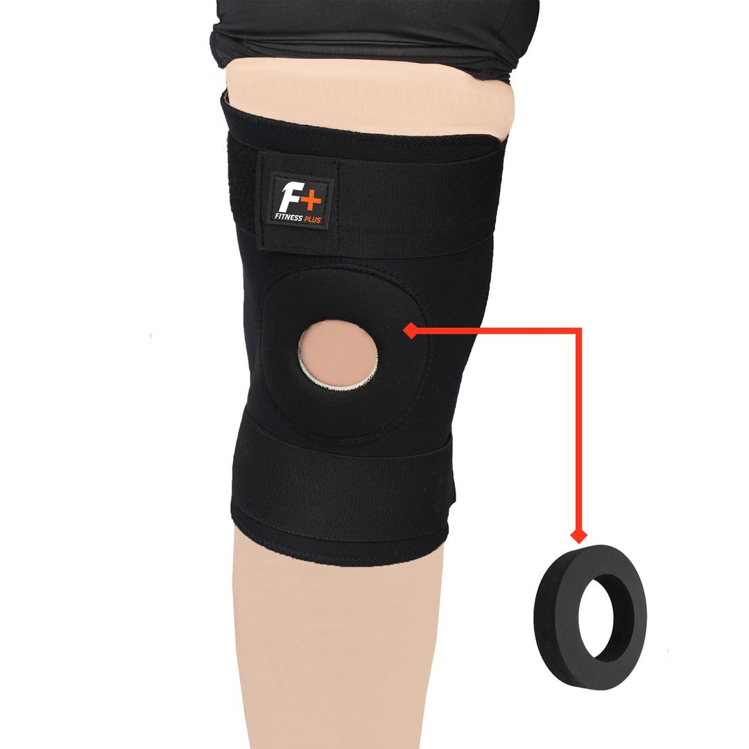 Fitness Plus Nylon Knee Brace – Black 2Pcs Set (XL / XXL) Portable Open Patella Support