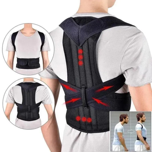 Posture Corrector Belt – Adjustable Breathable Mesh Back Brace (Black)