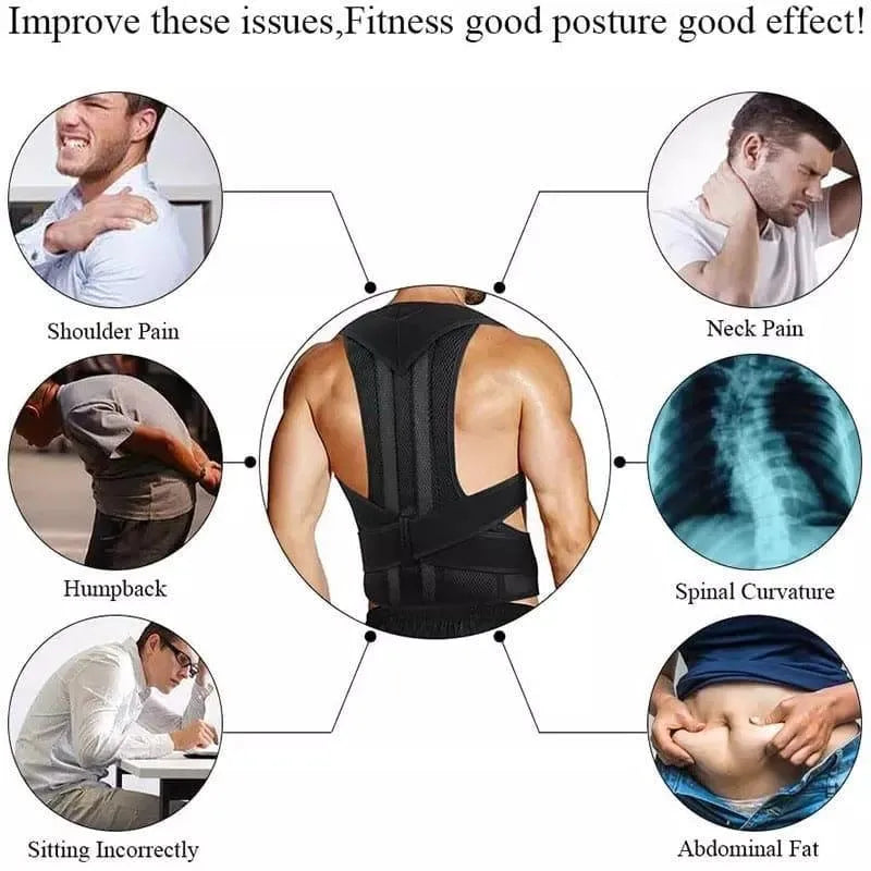 Posture Corrector Belt – Adjustable Breathable Mesh Back Brace (Black)
