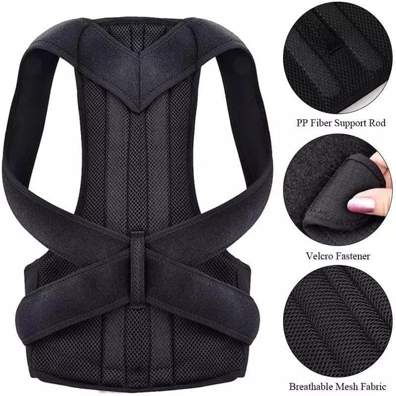 Posture Corrector Belt – Adjustable Breathable Mesh Back Brace (Black)