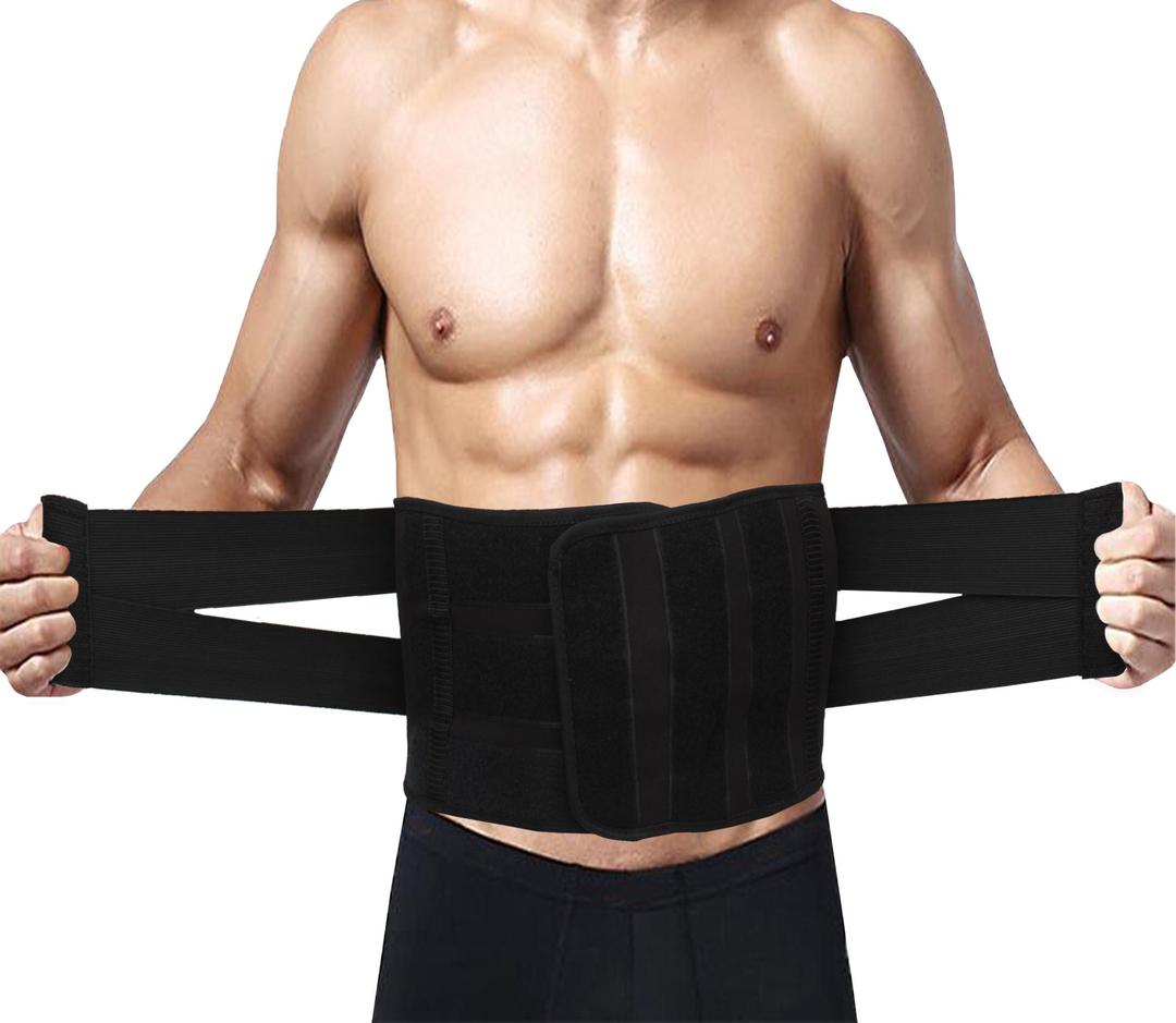 Black Nylon Lumbar Support Belt – Back Brace for Pain Relief (M / L / XL)