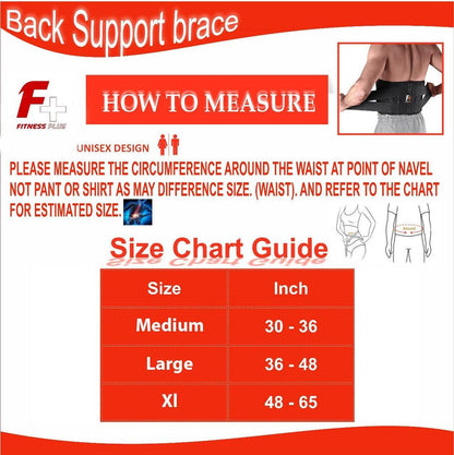 Black Nylon Lumbar Support Belt – Back Brace for Pain Relief (M / L / XL)