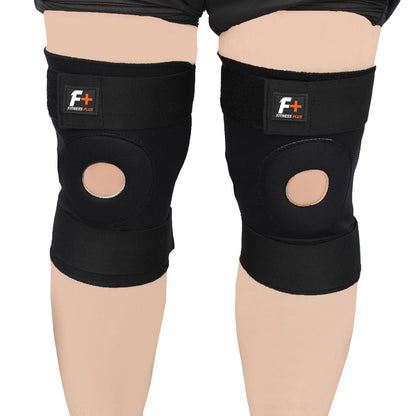 Fitness Plus Nylon Knee Brace – Black 2Pcs Set (XL / XXL) Portable Open Patella Support