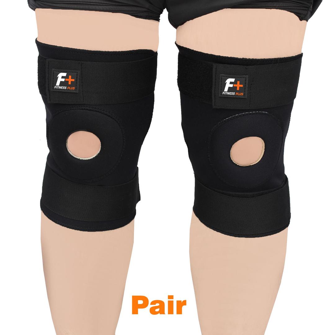 Fitness Plus Nylon Knee Brace – Black 2Pcs Set (XL / XXL) Portable Open Patella Support