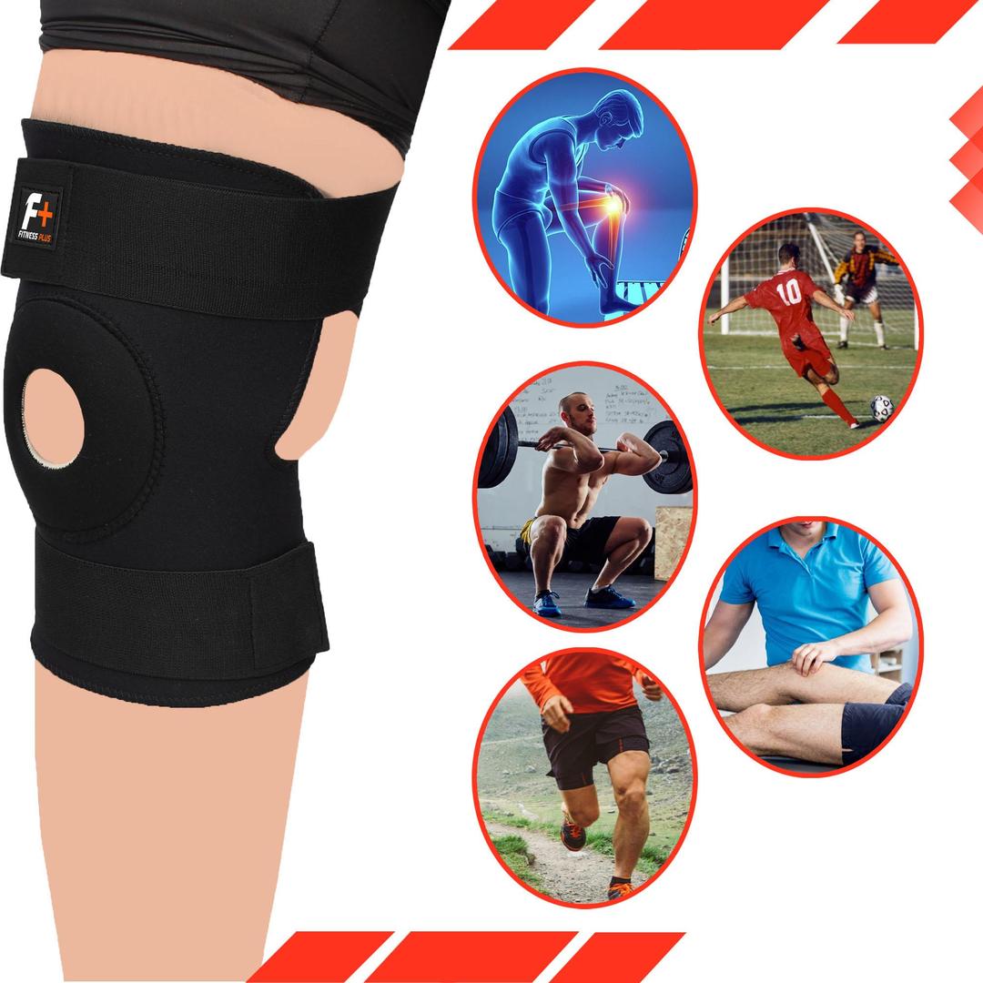 Fitness Plus Nylon Knee Brace – Black 2Pcs Set (XL / XXL) Portable Open Patella Support