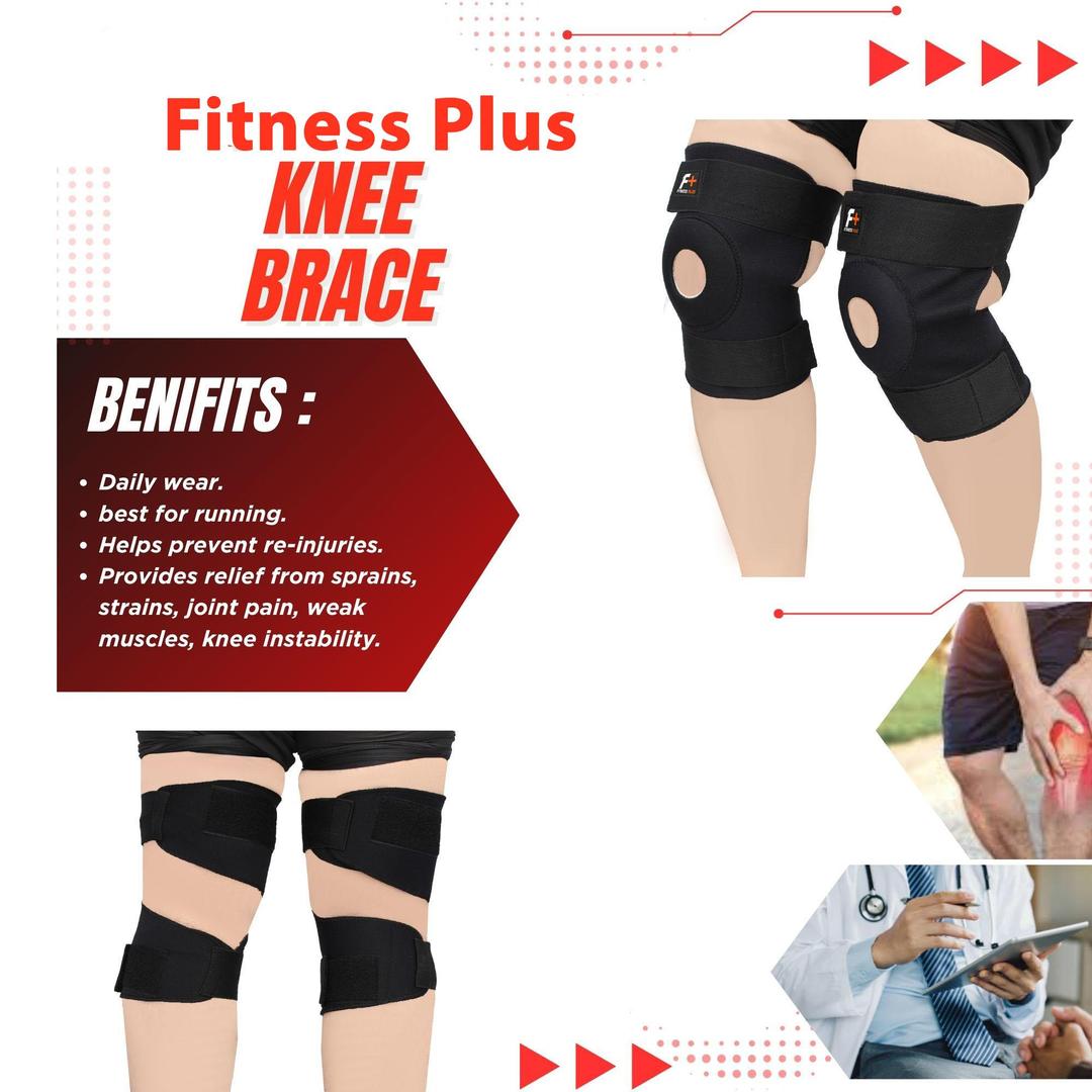 Fitness Plus Nylon Knee Brace – Black 2Pcs Set (XL / XXL) Portable Open Patella Support